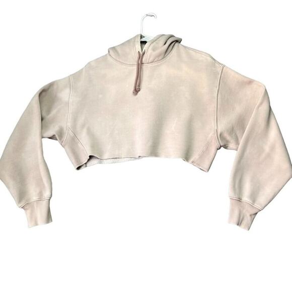 Aritzia TNA Sweatshirt Women's 1 Beige Hoodie Cozy Fleece Boyfriend Cropped - Picture 1 of 15